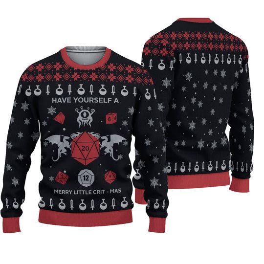 Discover D&D Dragon Woolen Sweater, Have Yourself a Merry Little Crit-Mas Christmas