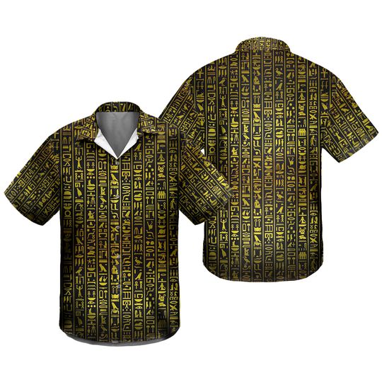 Discover Hieroglyphics Short Sleeve Button Down Collared Hawaiin Shirt