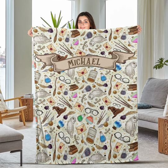 Discover Personalized Wizard school of magic Blanket, personalized wizard Fleece Blanket