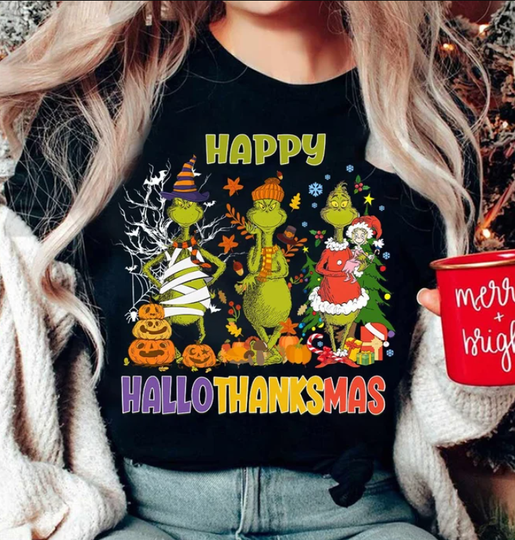Discover Hallothanksmas Shirt, Merry Grin Shirt, Funny Grin Christmas Shirt