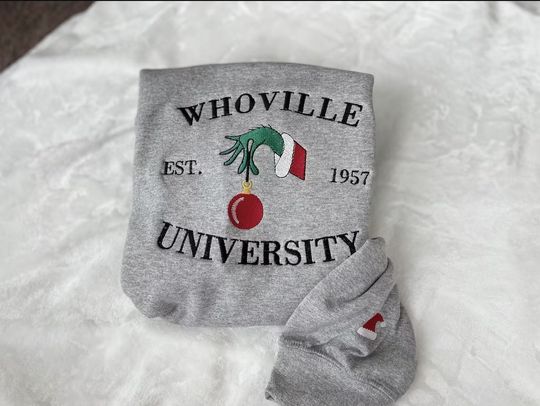 Discover Christmas Whoville University Embroidered Sweatshirt, Christmas Embroidery Sweatshirt