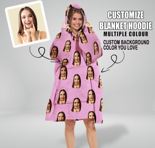 Discover Custom Face/Picture Blanket Hoodie,Custom Picture Fleece Hoodie
