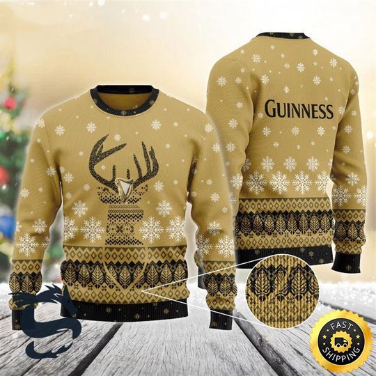 Discover Brown Guinness Reindeer Snowy Christmas Beer Sweater