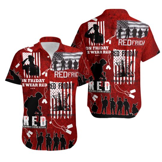 Discover Veteran Red Friday American Many Soldie Hawaiian Shirt