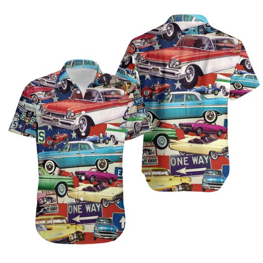 Discover Vintage Car Collage Hawaiian Shirt
