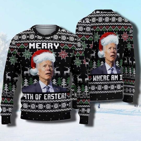 Discover Merry 4th of Easter 3D T-shirt, Biden President Santa Ugly Christmas Sweater