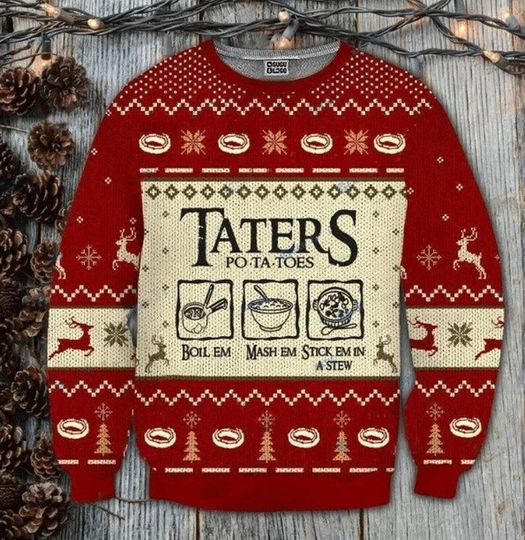 Discover Taters Potatoes Ugly Christmas Sweater, LOTR Fans Sweater