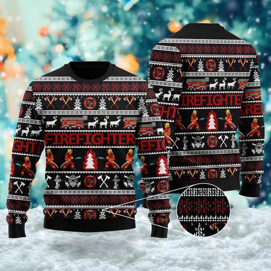 Discover Firefighter 3D Ugly Christmas Sweater, All Over Print Unisex Ugly