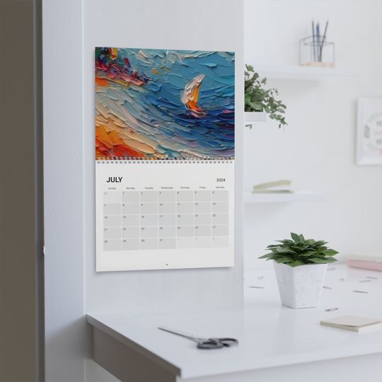Discover 2024 Wall Calendar of Paintings | Unique Art of Birds, Trees, Mountains, Sea, Beach, and Sun!