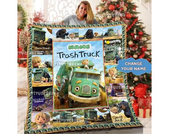 Discover Trash Truck and Hank Blanket, Personalized Trash Truck Fleece Blanket