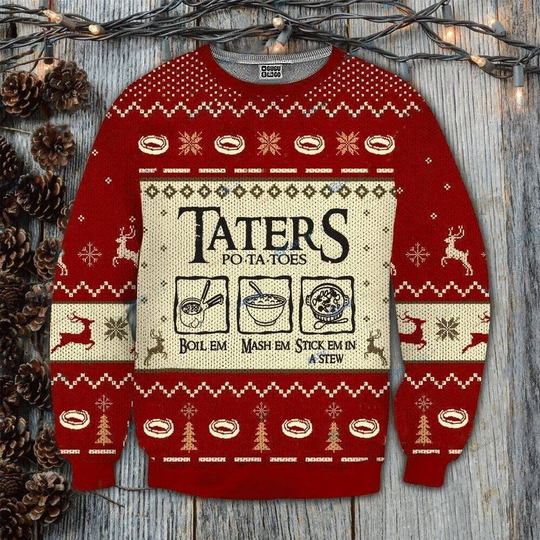 Discover Taters Potatoes LOTR Ugly Sweater, Xmas Sweater, Christmas Sweater