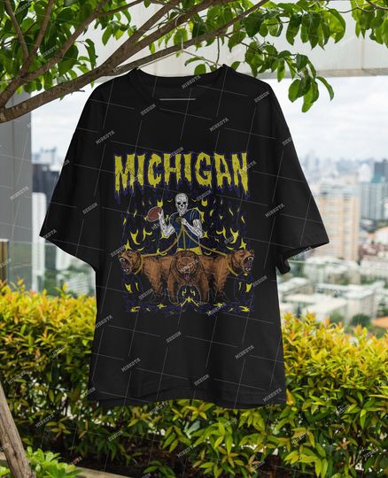Discover Michigan Skeleton Football Shirt, Michigan Vintage Bootleg Design Shirt