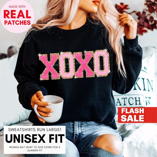 Discover Patch Valentines Day Sweatshirt, Valentines Day Gift for Her Embroidered Crewneck XOXO Sweatshirt
