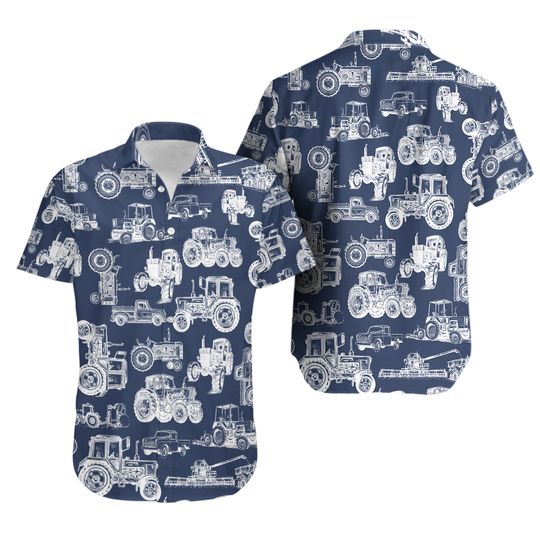 Discover Tractor Hawaii Shirt, Tractor Pattern Button Shirt, Vacation Shirt