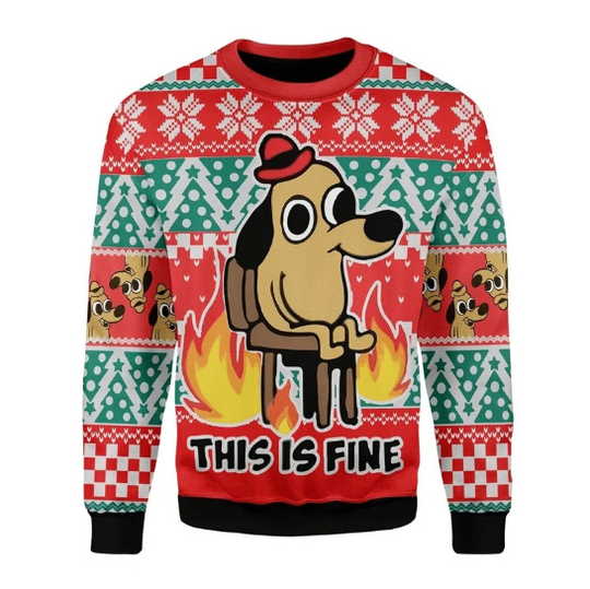 Discover This Is Fine Meme Ugly Christmas Sweater