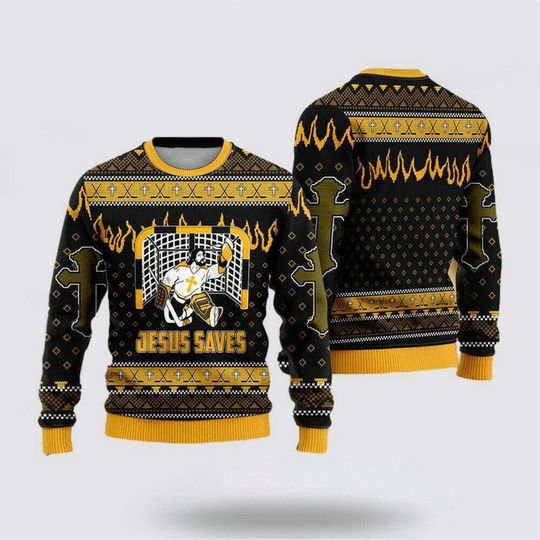 Discover Jesus Saves Hockey Ugly Christmas Sweater, Jesus Sweater