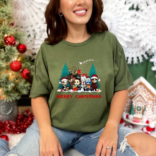 Discover Horror Movie Character Hoodie, Merry Christmas, Friends Horror Christmas