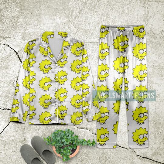 Discover Lisa Simpson Pattern Christmas Satin Pajamas Set, Simpson Xmas Sleepwear