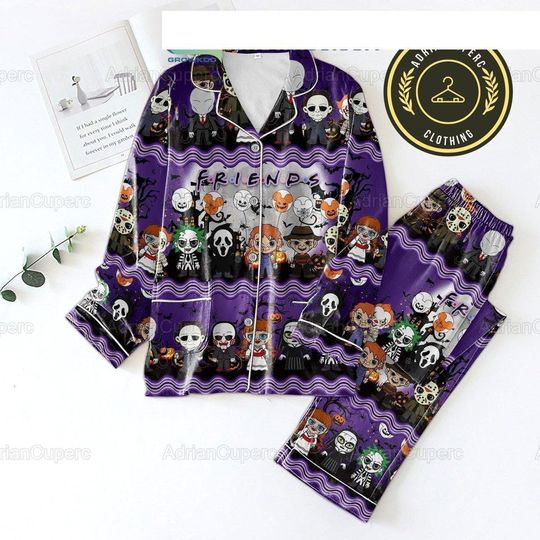 Discover Christmas Horror Movies Friends Pajamas Set, Horror Movies Pajamas, Halloween Pajamas