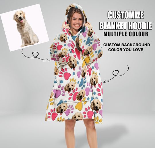 Discover Custom Pet Dog/Cat Blanket Hoodie,Custom Picture Fleece Hoodie