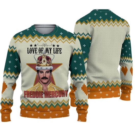 Discover Love Of My Life Freddie Mercury Knitted Ugly Christmas Sweater