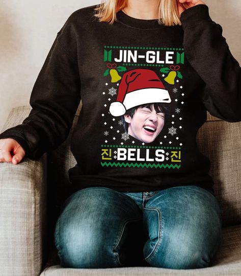 Discover BTS Jin Ugly Christmas Kpop Sweatshirt, Bangtan JIN-gle Bells Santa Claus