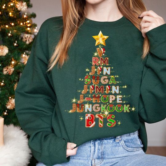 Discover BTS Christmas Tree Sweatshirt, Christmas In July Shirt, Kpop Bangtan Xmas