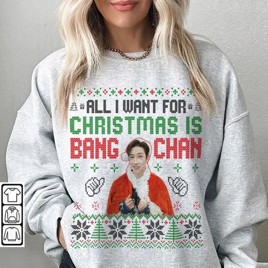 Discover Stray Kids Bang Chan Ugly Christmas Kpop Sweater, Santa Claus Sweatshirt