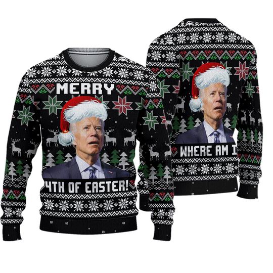 Discover Merry 4th Of Easter 3D Shirt, Biden President Santa Ugly Christmas Sweater