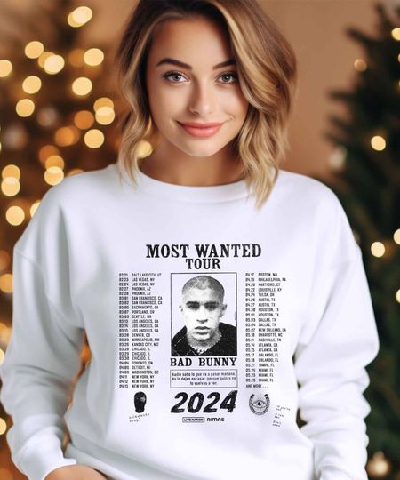 Discover Bad Bunny Most Wanted Tour 2024 Sweatshirt, Bad Bunny Sweater