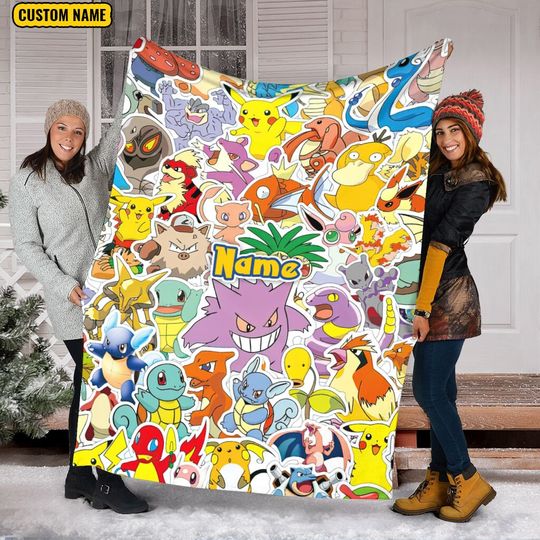 Discover Personalized Name PKM Blanket, PKM Anime Fleece Mink Sherpa Blanket