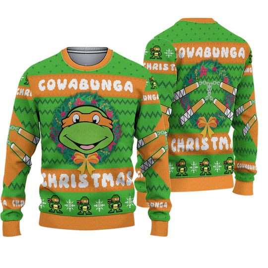 Discover Cowabunga Michaelangelo Christmas TMNT Ugly Christmas Sweater