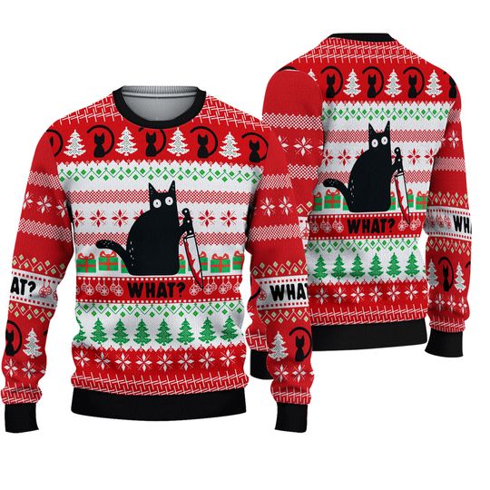 Discover Funny Black Cat What Ugly Christmas Sweater