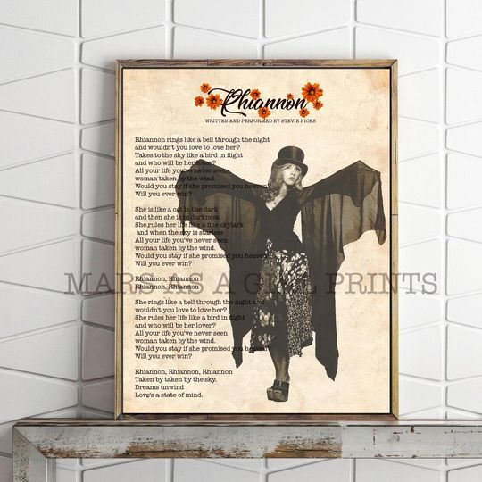 Discover Rustic 70s Inspired Stevie Nicks Rhiannon Lyrics Art Print Poster