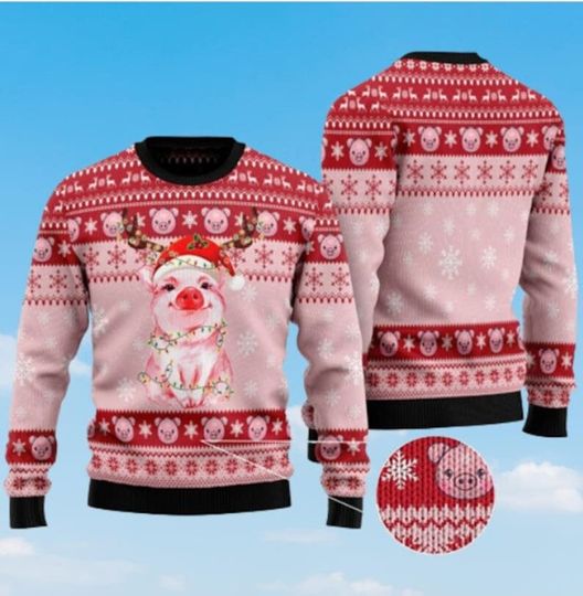 Discover Lovely Pig reindeer Ugly Christmas Sweater, Merry Pigmas Pig Santa Christmas Sweatshirt