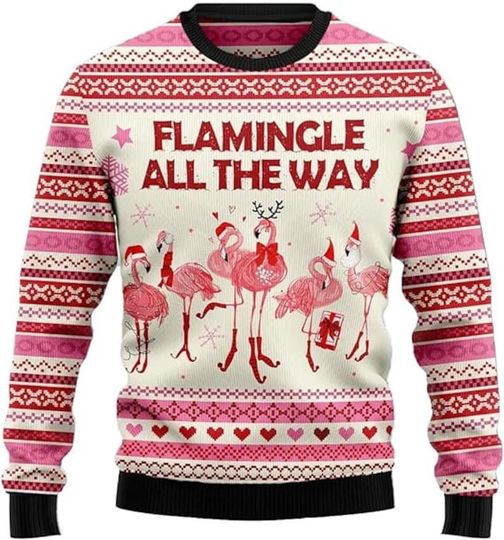 Discover Flamingle All The Way Ugly Christmas Sweater, Flamingo Xmas Sweater