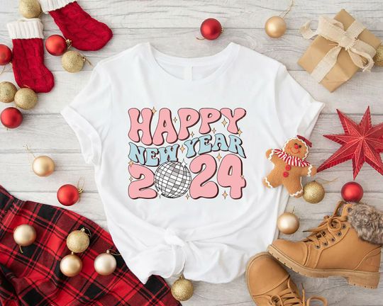 Discover Disco Ball Happy New Year 2024 Shirt - New Year Party Group Gift