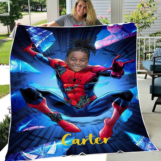 Discover Custom Blankets Personalized Photo Jumping Spider Boy Spinning Blanket