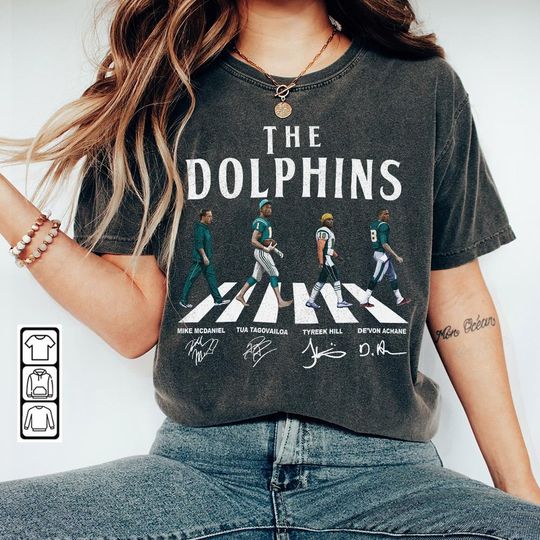 Discover Dolphins Walking Abbey Road Signatures Football Shirt, Mike McDaniel
