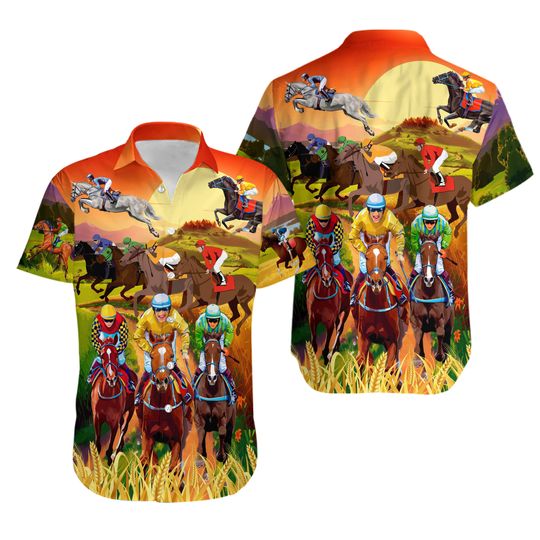 Discover Horses Racing On Pasture Aloha Hawaiian Shirts