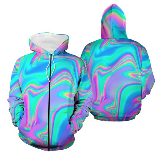 Discover Holographic Pastel Vaporwave Abstract Sherpa Fleece Zip Hoodie