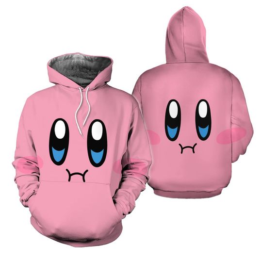 Discover Kirby Cute Pink Face Game Character Halloween 3D Hoodie