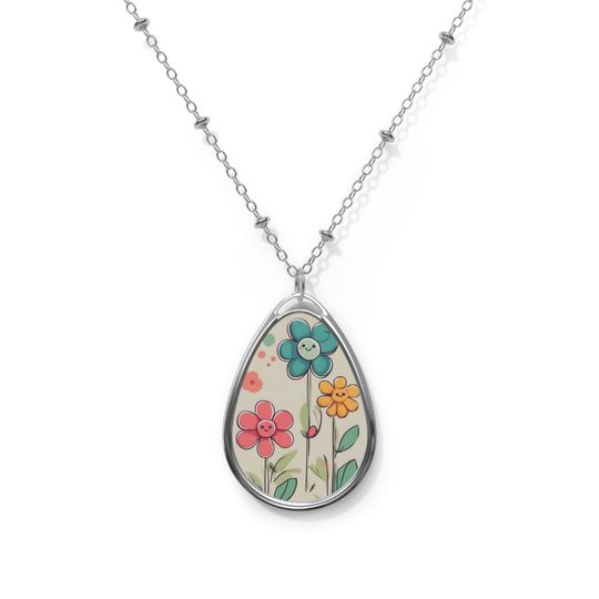 Discover Oval Necklace Pendant for Women, Aluminum and Brass Necklace
