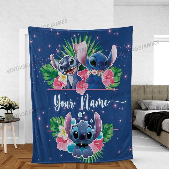 Discover Personalized Name Blanket, Cartoon Stich Blanket, Custom Stich Blanket
