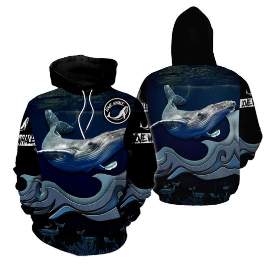 Discover Love Whale Love Ocean 3D Pullover Hoodie
