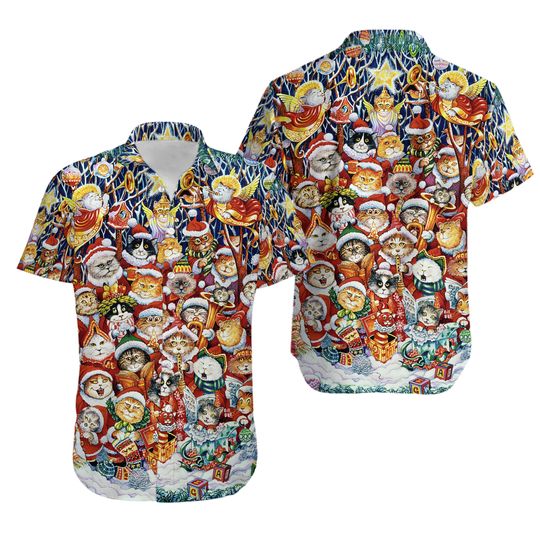 Discover Christmas Cat Funny Happiness Hawaiian Shirt