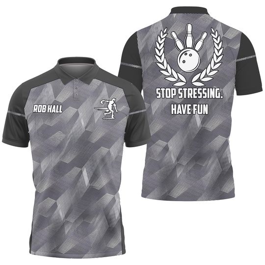 Discover Personalized Metal Grey Bowling Polo Shirt