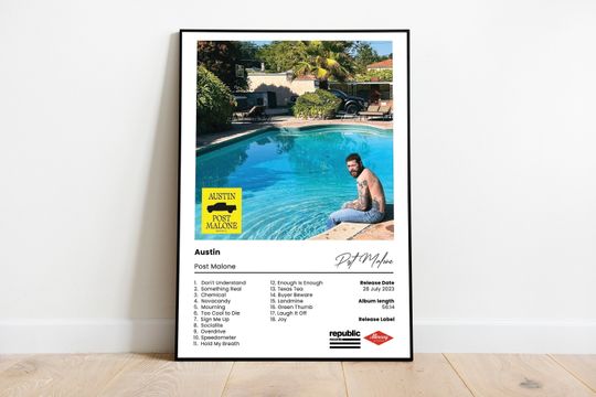 Discover Post Malone Poster | Austin Album Cover Poster | Digital Album Art | High quality | Gift idea