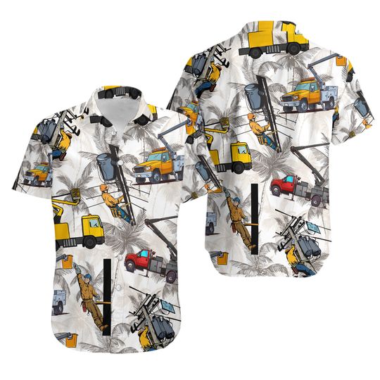 Discover Lineman Aloha Shirt With Bucket Truck Hawaiian Shirts