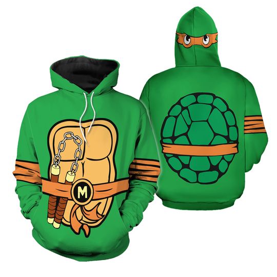 Discover Michelangelo Turtle 3D Full Over Print Hoodie, Halloween Costume Ninja Turtle 3D Hoodie